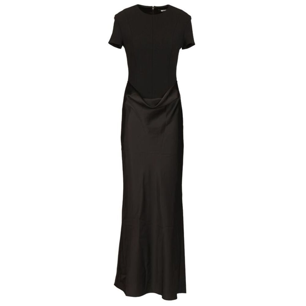 Rotate Women Long Black Dress With Short Sleeves And Drape